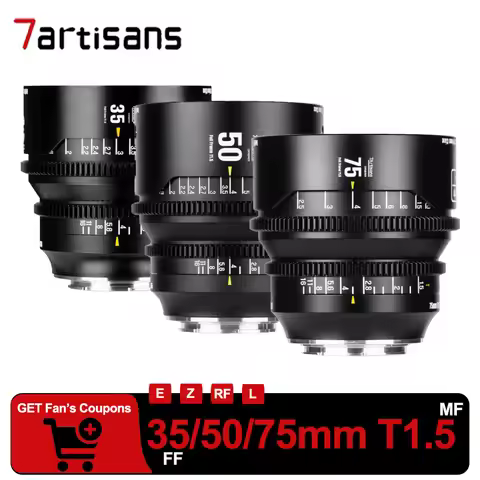 7Artisans 35mm/50mm/75mm T1.5 Cine Lenes Large Aperture Full Frame Manual Focus Prime Camera Lens fo