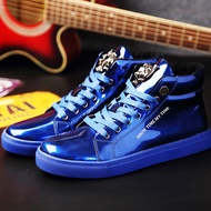 Trendy Shoes Shiny Leather Boots Men's Shoes Korean Version Student Mid-Top Sneakers Social Guy Leat
