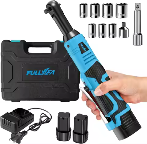 3/8" Cordless Ratchet Wrench Set, 40 Ft-lbs, 550 RPM, 16.8V, 2x2.0Ah Batteries, 1/4" Adapter & Exten