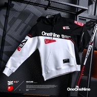 Oneonenine Ksr Hoodie HalfLine Black White Series - Unisex Fleece Screen Printed Motorcycle Sweater