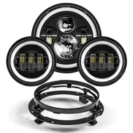 For 7" Led Projector Motorcycle Headlight + 4 1/2 Passing Lights For Touring Electra Glide Black 7 i
