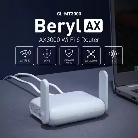 GL.iNet Beryl AX MT3000 Pocket-Sized Wi-Fi 6 Wireless Travel Gigabit Router,Cybersecurity, Tethering
