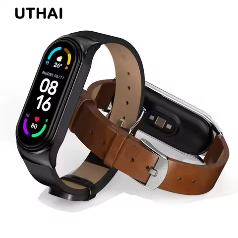 UTHAI For Xiaomi Mi Band 8 7 6 5 4 3 Pulseira Universal De Relógio Super Bracelete De Couro De Fibra