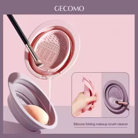 GECOMO Colorful Folding Soft Silicone Makeup Brush Cleaning Bowl and Mat, Suitable for Powder Puff &