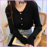 YUJINI Turn-Down Collar Cardigan, Slim Fit Button Front Knit Cardigan Sweater,  Long Sleeve Knitwear