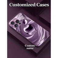 1pc Customized Phone Case With Purple Streamline Apple Design, Tempered Glass Material, Compatible W