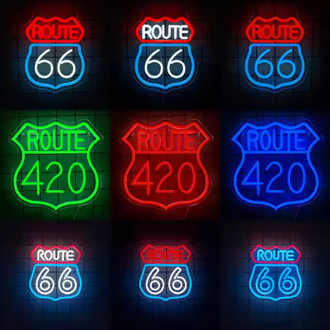 Route 66 Neon Sign,LED Vintage 66 Road Lights for Garage Decor,USB Powered for Home,Room,Man Cave,Ga