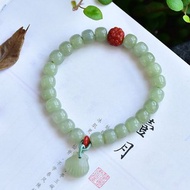 精品天然和田玉老型珠手鏈 配珠南紅 點綴天然和田玉貝殼吊墜