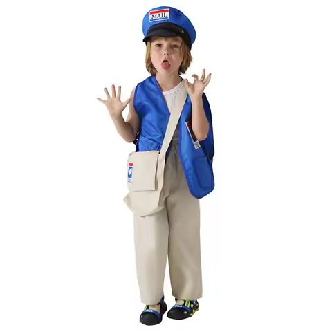 Courier Children Mr. Postman Costume Boy's Blue America Mailman Costume for Kids Mail Carrier Unifor