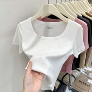 Women's Lightweight 92% Cotton 8% Spandex T-Shirt with Square Neckline