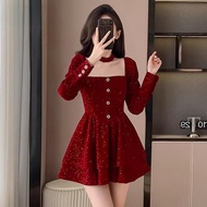 Sexy Christmas Dinner Dress - Korean & Vintage French Styles, Long Sleeves, Plus Size