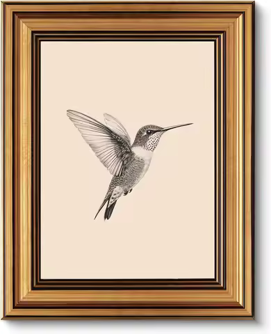 Vintage Gold Framed Wall Art, Sketch Birds Canvas Painting, Cute Exquisite Decor No Glass Glare, Hum