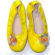 Size 24 Dior Kids Neon Yellow Flowers Sequin Beads Garterized Ballet Flat Shoes Sandals