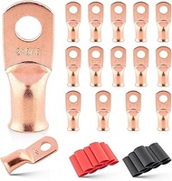 RED WOLF 2 AWG 5/16"(M8) 16 Pcs Wire Lugs Ring Terminal Connectors Ends, 2 Gauge Battery Cable Coppe