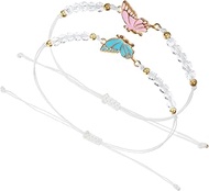 2PCS BFF Bracelets for 2-Butterfly Matching Bracelets BFF Friendship Bracelet Adjustable Strand Best