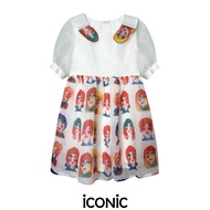 iCONiC WHITE FRANCE GIRLS DRESS #9075 เดรสสั้น ผ้าไหม ชีฟอง อก34" เอว32" ยาว30" สะโพกฟรี พิมพ์ลาย แ