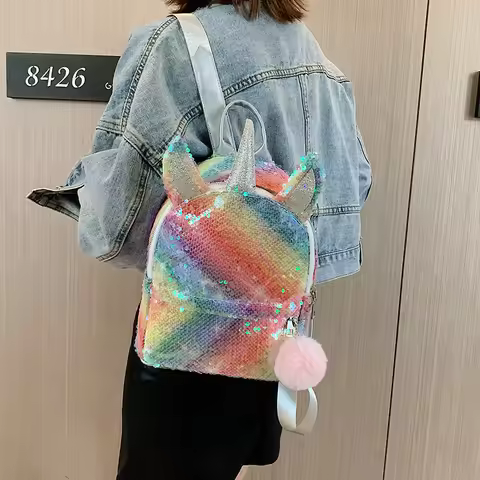 Stylish Unicorn Sequins Backpack Fashion Portable Shoulder Bag School Storage Bag Colourful Shining 