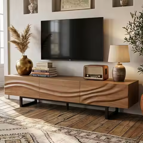 82.8" Modern TV Stand with Embossed Wavy Doors for 65+ Inch TVs, Custom