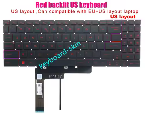 New US Red backlit No-frame keyboard for MSI Katana GF66 GF76 11SC 11UC 11UD 11UE 11UEK 11UG 12UC 12