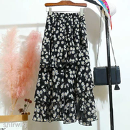 ROK PANJANG DEWASA REMPEL RIMPEL BESAR MODEL BERTUMPUK BERTINGKAT RUFFLE ROK A MOTIF BUNGA SAKURA//R
