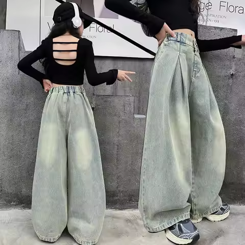 Hot Girl Hip Hop High-quality Baggy Jeans for American Child Hiphop Street Washing Loose Denim Pants