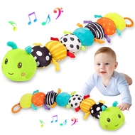 Baby Stuffed Animal Toys for 0-6 6-12 Months, Baby Musical Caterpillar Tummy Time Toys for Babies 3 