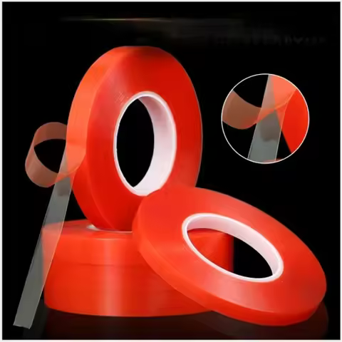 0.2MM 50M Strong Acrylic Adhesive 1/2/3/5/10mm PET Red Film Clear Double Side Tape No Trace For Phon