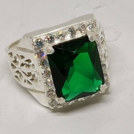 925 Pure Silver Mens Ring With Green CZ Stone. Cincin Perak Lelaki Dengan Batu Permata Hijau Zircon