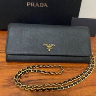 Prada woc 長夾 鏈包 鏈條包 皮夾 手拿包 黑 金