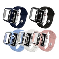 【J.S.優品】 全包覆 Apple Watch Series SE/6/5/4 (44mm) 9H鋼化玻璃貼+錶殼+環保矽膠錶帶