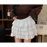[5328] White Ruffled Short Skirt