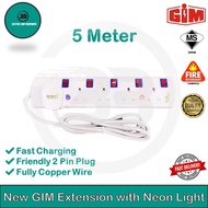 SIRIM NEW GIM High Quality 5 WAY  TRAILING SOCKET EXTENSION SOCKET 5 METER 1.25MM 3C Flexible Cable POWER MAX 1500Watt