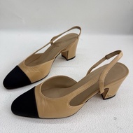 Chanel香奈兒Slingback 後系帶 皮質  米黑色 35碼