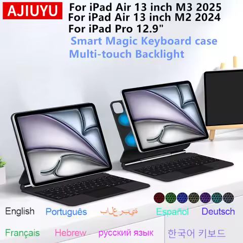 Magic Keyboard for iPad Air 13 inch M4 2026 M3 M2 Pro 12.9'' Smart Case Spanish Portuguese Hebrew Fr