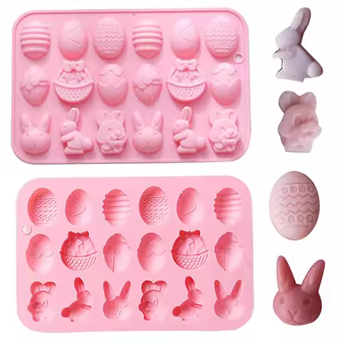 Easter Silicone Chocolate Mold Egg Rabbit Bunny Shaped Mould Cake Fondant Pudding Manual Soap Chocol