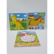 16 Pcs Kids Earling Learning Wooden Puzzle Jigsaw Animal Design