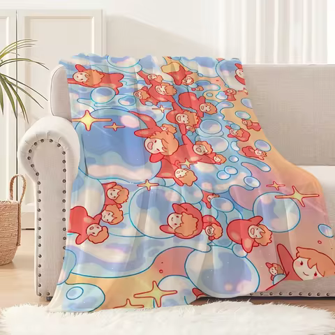 Ponyo Cartoon Flannel Throw Blanket Soft Plush Warm Comfort for Sofa Bedroom Travel Gift Home Textil