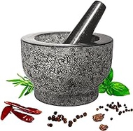 HiCoup Mortar and Pestle Set - 6 Inch Granite, Large Molcajete Bowl with Stone Grinder - Spice, Herb and Avocado Masher for Guacamole, Salsa and Pesto - Holds 2 Cups