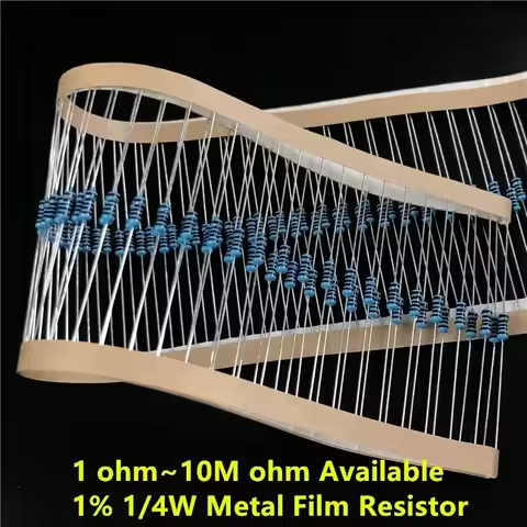 100pcs/Lot (1~10M ohm Available) 1/4W Metal Film Resistor 0.25W 1% 1/10/100/1k/10k/100k/1M/4.7R/47R/