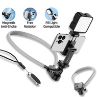 Magnetic anti-vibration neck phone holder compatible with light POV/Vlog neck holder for phone and c