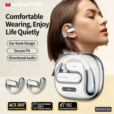 Monster AC320 TWS Bluetooth 5.4 Headset IPX4 Waterpoof Sports Earbuds 360° Stereo Long Endurance Ear