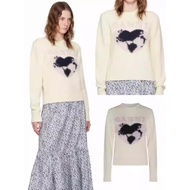 Ganni Long Sleeve Knitted Sweater - Round Neck, Floral Print with Logo