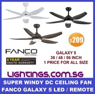 FANCO Galaxy 5 DC Ceiling Fan - Remote - 3 Tone LED