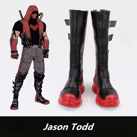 Redhood Jason Todd Cosplay Costume Shoes Black Red Handmade Faux Leather Boots For Christmas Hallowe