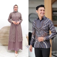 JUWITA Couple Kondangan Lamaran Seragam Keluarga bridesmaid Baju Muslim Pasangan Kemeja batik pria kombinasi Dress Brokat Outer Modern