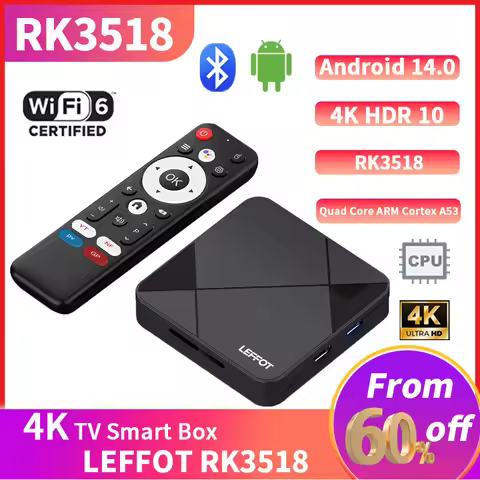 LEFFOT RK3518 Smart TV Box Android 14.0 RK3518 Media Player Quad Core A53 Video 4K@60fps HDR Wifi6 S