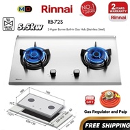 Rinnai 2 Burner Gas Cooker Hob RB-72S Stainless Steel