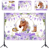 Purple Horse Birthday Decorations Backdrop, 7x5ft Horse Happy Birthday Backdrop Banner Western Cowgi