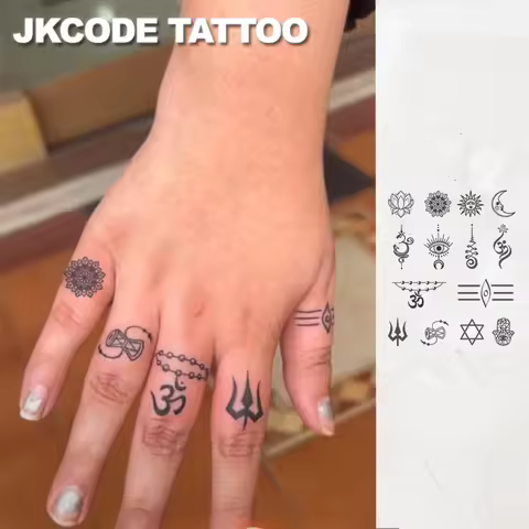 Sanskrit Power Symbol Tattoo - Herbal Temporary Tattoo with Sanskrit Mystical Totems - Protection an
