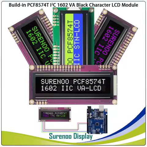 Surenoo PCF8574T PCF8574 IIC I2C 162 16X2 1602 Character LCD Module Display Screen Panel VA White Pu